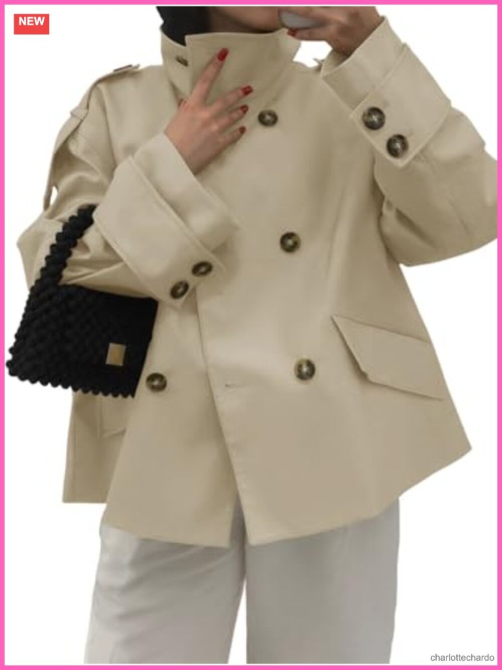 Oversized Cropped Double Breasted Trench Coat for Women Windproof Lightweight